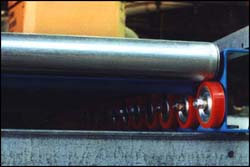 Each end of the roller sits on a Palletflo wheel.