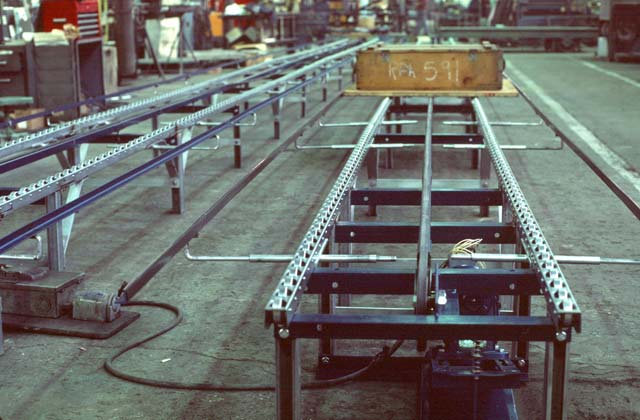 Here you can see the end of the Zipflo and skate wheel conveyor rails. You can also see the adjustable guide rails off to the right and left.