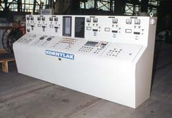 This large panel allows for control of a large insulation panel production line. Click to enlarge.