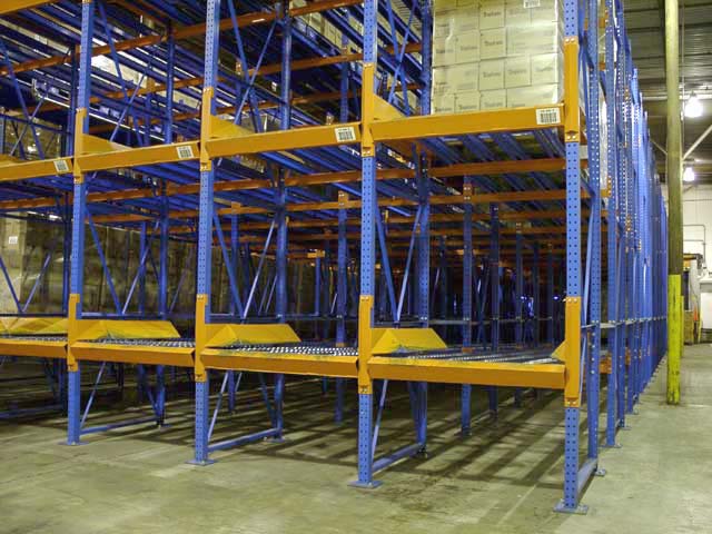 Pallet entry guides help the forklift operators place the pallets properly on the racks.
