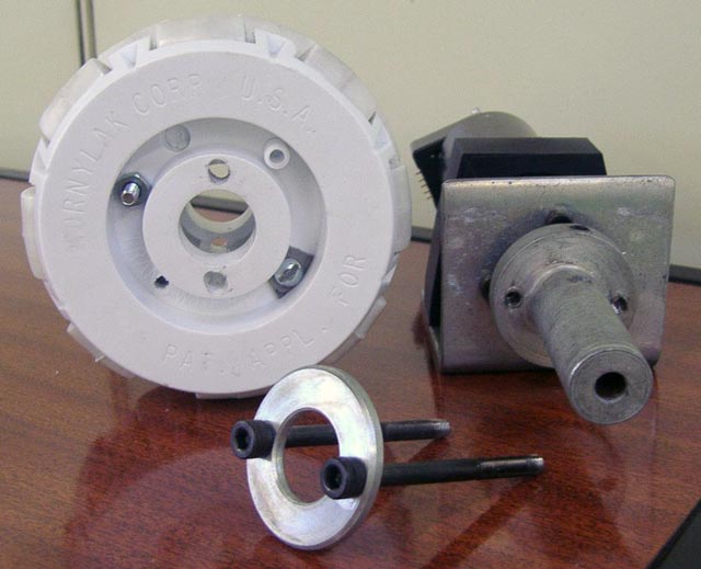 Here two bolts are used to mount the Transwheel to the motors spindle.