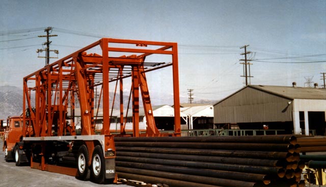 Many different types of cargo are hauled using Strad-O-Lift such as these steel pipes.