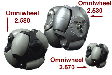 There are three sizes of Omniwheels available: 4.72 inch heavy-duty, 3.15 inch and 1.9 inch all plastic wheels.