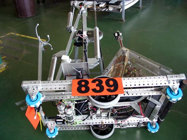 This picture shows a bottom view of the Agawam High School robot.